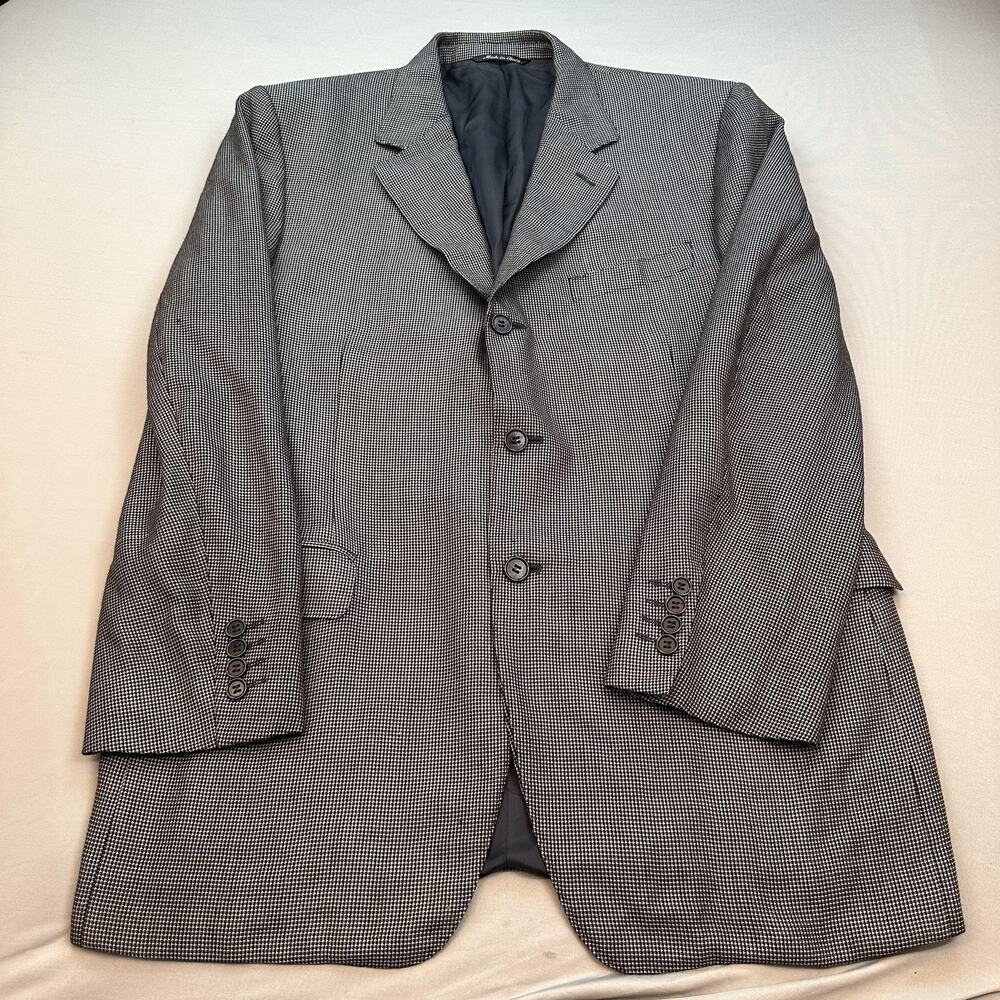 Canali Saks Fifth Avenue Blazer Mens 44 Gray Houndstooth Wool Made Italy Jacket